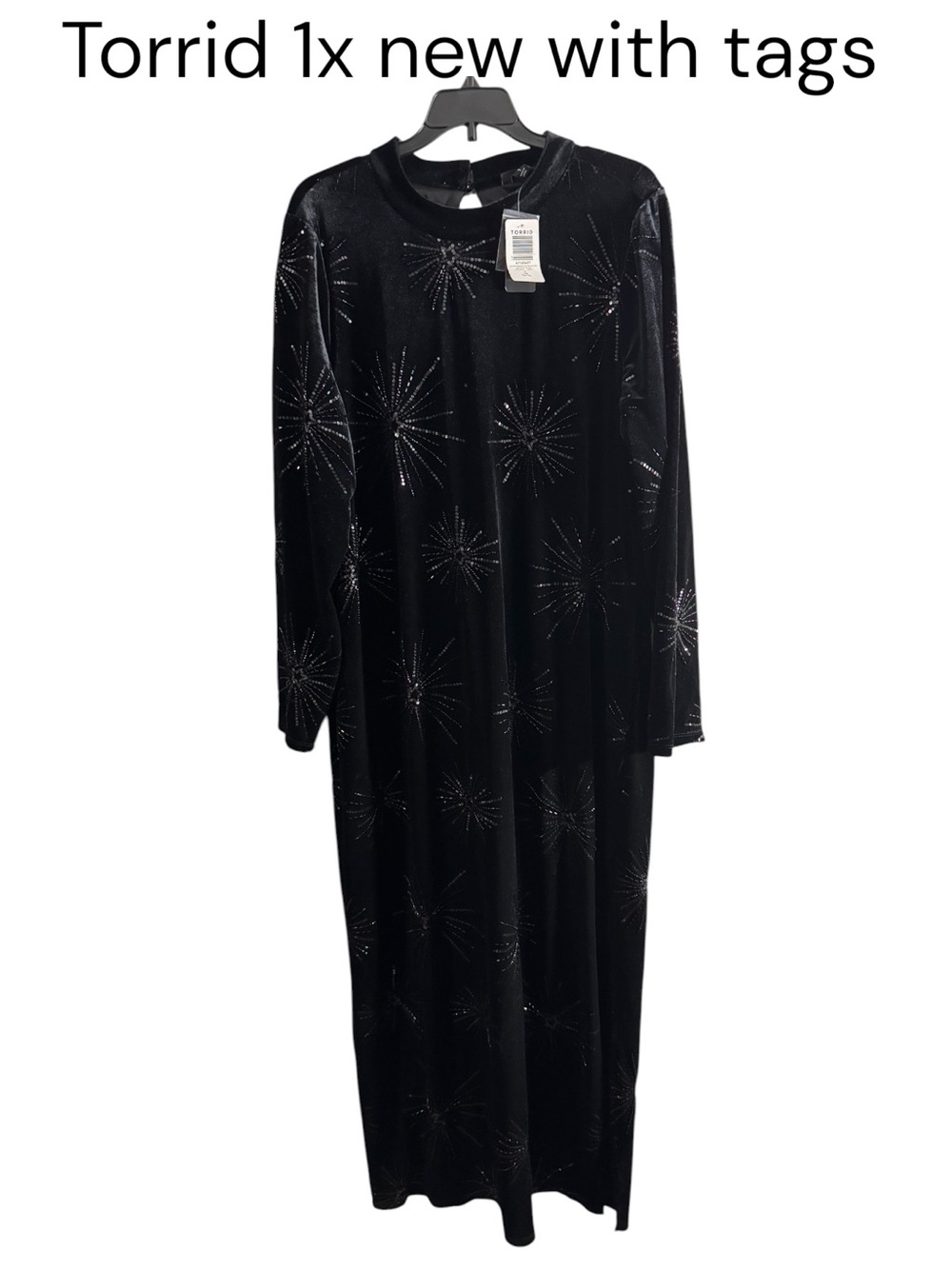 torrid Black Velvet Starburst Maxi Dress with Sparkle Accents